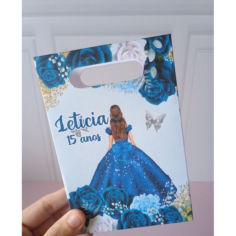 PEGUE E MONTE - Sacolinha PP Personalizada 15 Anos Azul Marinho para aniversário/Decoração, Lembrancinha/Festa