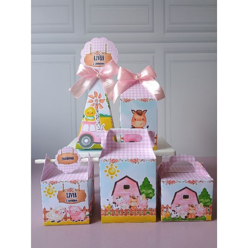 PEGUE E MONTE- Caixinhas Personalizadas Fazendinha Rosa Claro Menina para aniversário/Decoração /Lembrancinha Kit Festa em Oferta na Shopee