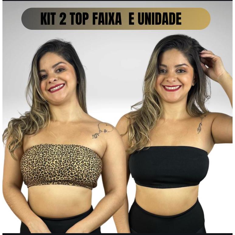 Kit 2 e Unidade de  top faixa bustie  cropped  blogueira sem alça suplex em Oferta na Shopee