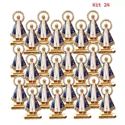 Kit 24 Nossa Senhora Aparecida Dupla Face P/Painel de Carro Lar Trabalho Basilica Miniatura NS Aparecida Basilica