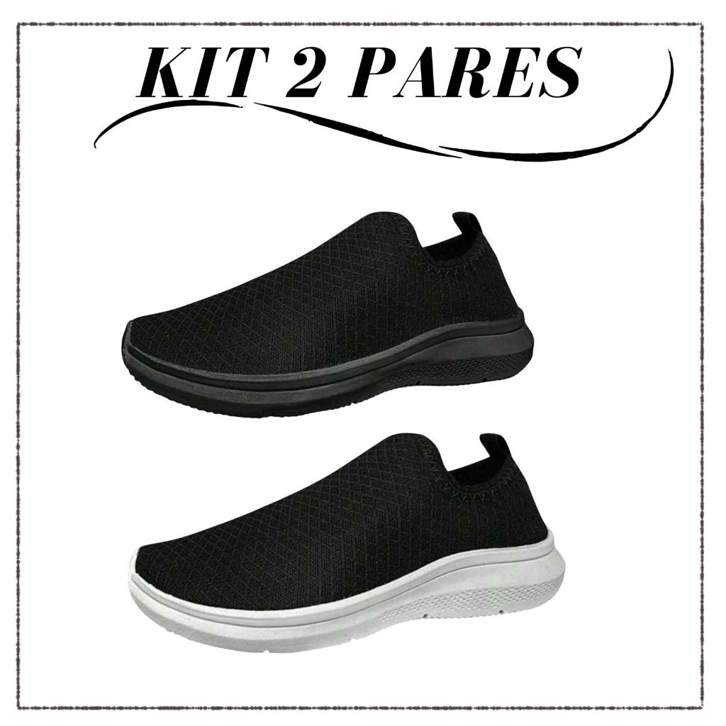 Kit 2 Pares Tênis Meia Feminino Sem Cadarço Confortável Dia a Dia Academia Caminhada em Oferta na Shopee