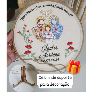 Porta aliança bastidor bordado Sagrada Família em Oferta na Shopee