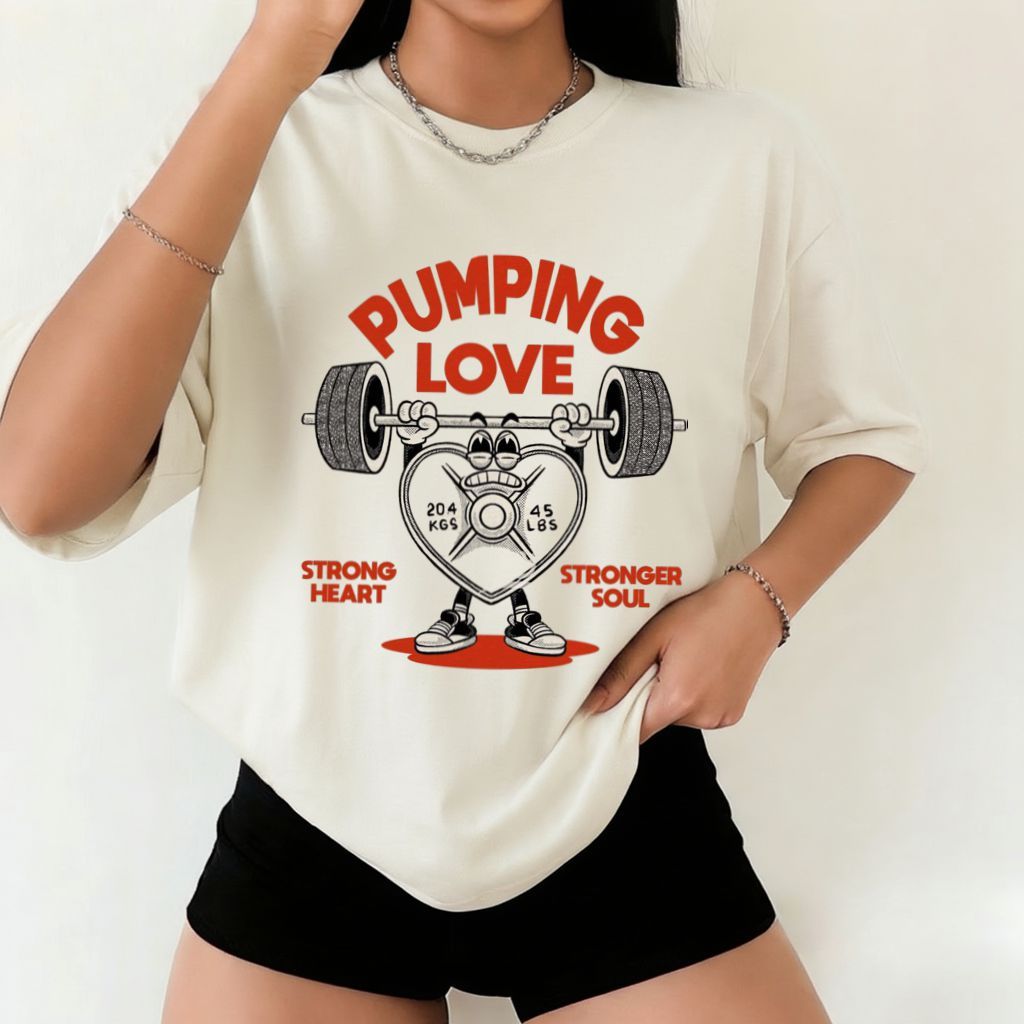 Camiseta Camisa 100% Algodão Blusa Feminina Oversized Estilosa Academia Fitness Musculação Coração