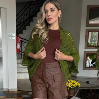 Blusa Capa Feminina Cardigan Kimono Feminino Tricot Verão Blusa de Tricô Blusa Marrom