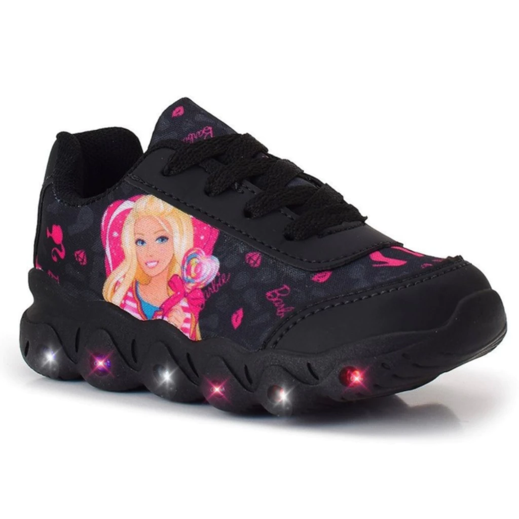 Tênis Infantil Menina Barbie Com Led Super Macio e Leve