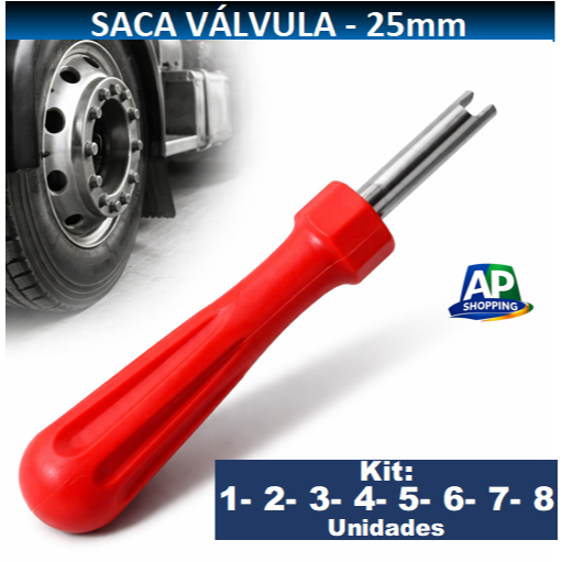 Ferramenta Saca Núcleo Válvula Encher Pneu 25mm Kit com 1,2,3,4,5,6,7,8 unidades. Borracharias