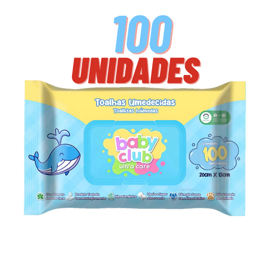 Lenço Umedecido Baby Club 100 Unidades | Uso Diário, Sem Álcool, Pele Sensível