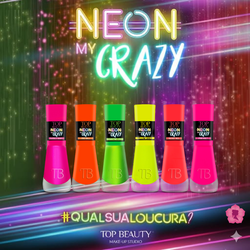 Kit Com 6 Esmaltes Coleção Neon My Crazy Top Beauty em Oferta na Shopee