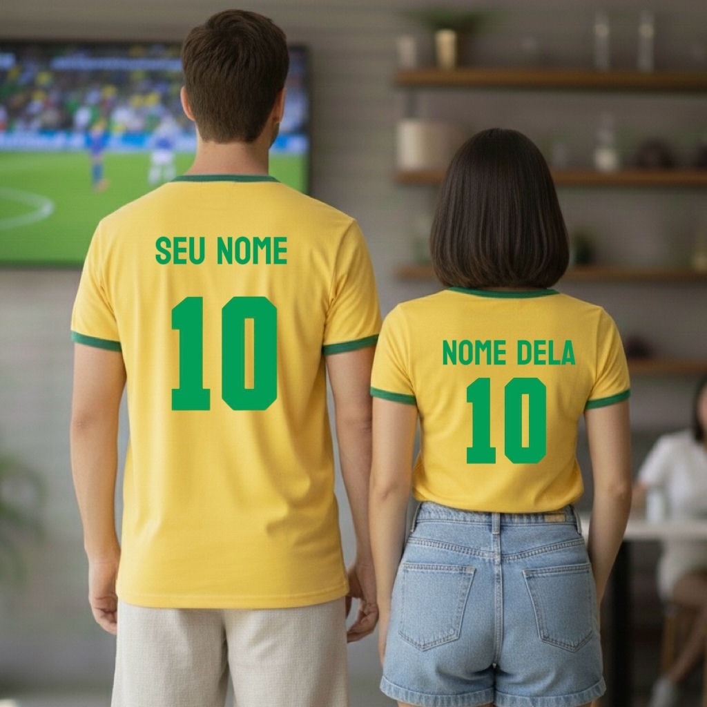 Camiseta Casal Brasil Copa Personalizada | Kit Unissex | Nome e Número em Oferta na Shopee