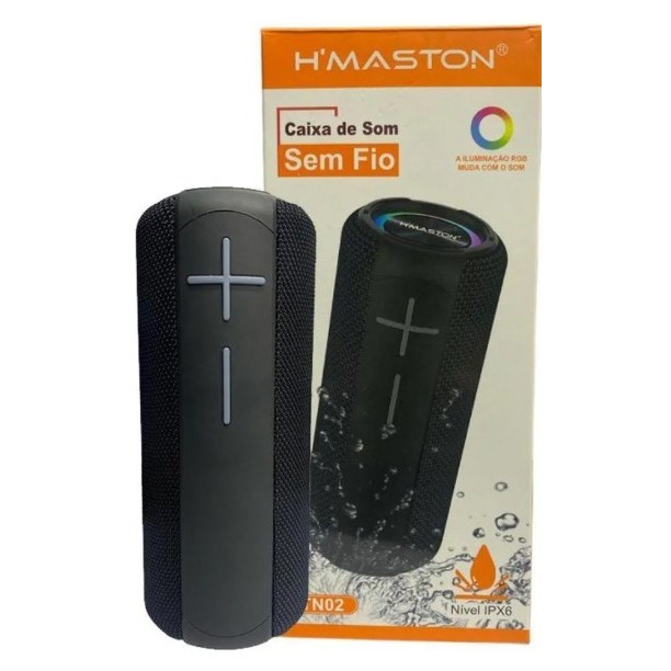 Caixa De Som Bluetooth Super Grave Amplificada  16W H'maston TN02  Original LED RGB IPX6 A Prova D'água - Com Microfone