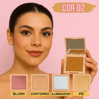 Mini Paleta De Bolsa 4 em 1 | Pó + Blush + Contorno + Iluminador Com Espelho | Lua e Neve