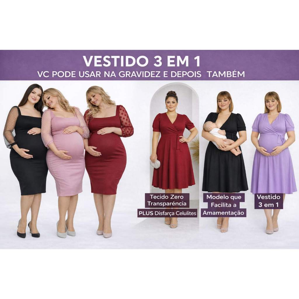 Vestido par Gestantes Grávidas Pós Parto Rodado Soltinho Moda Evangélica Plus Size Midi vestido Saída de Maternide