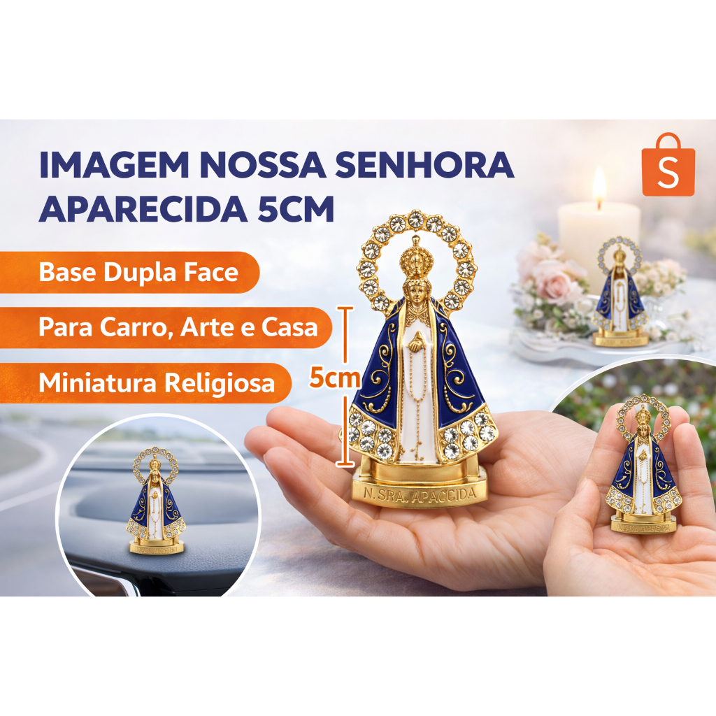 Mini Nossa Senhora Aparecida 5cm | Imagem Religiosa para Carro e Decoração