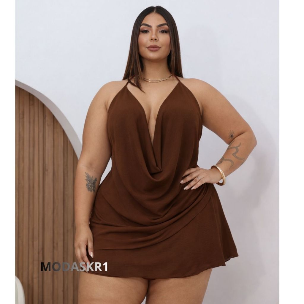 Conjunto Feminino Verão Decotado Plus Size: Blusa Frente Única Duna e Short Saia Casual Elegante veste 44 ao 48 em Oferta na Shopee