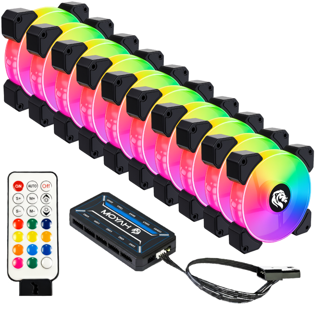 Kit 10 Fans Cooler Ventoinhas Pc Gabinete Gamer | Hayom Rgb C/ Controladora Hub Gamer Preto – FC1306 em Oferta na Shopee