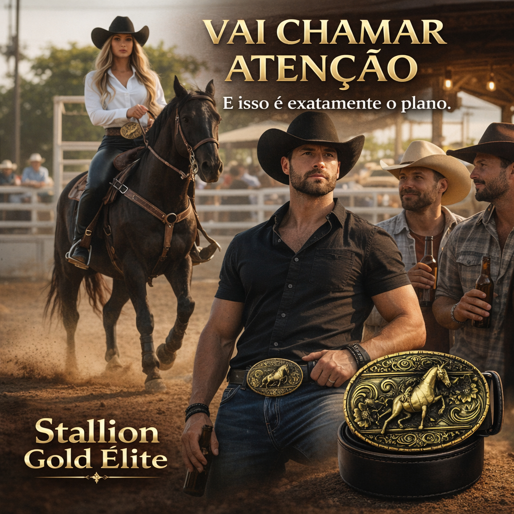 Cinto Country Grosso Preto Fivela Cavalo Dourado 🔥 Estilo Sertanejo Unissex