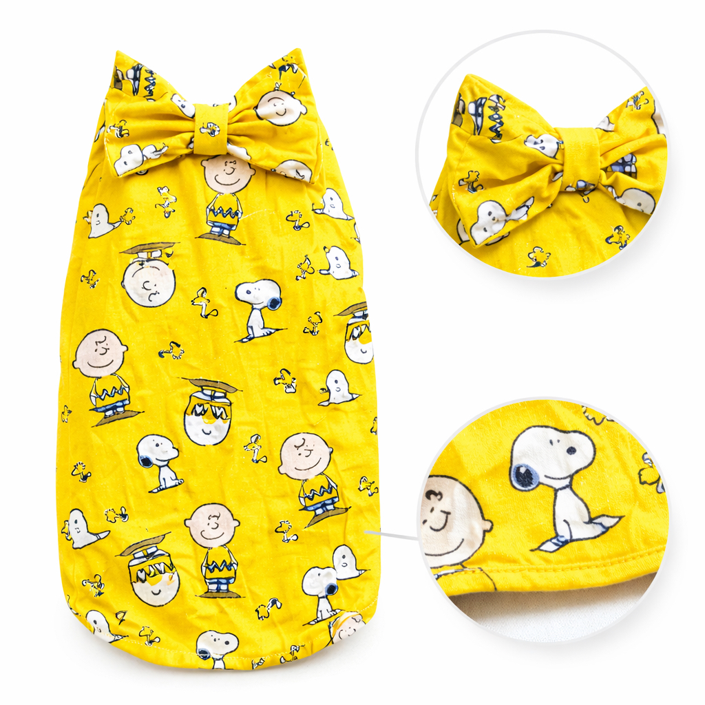 Roupa Pet Snoopy com Botão e Gravata para Cães Pequeno Porte