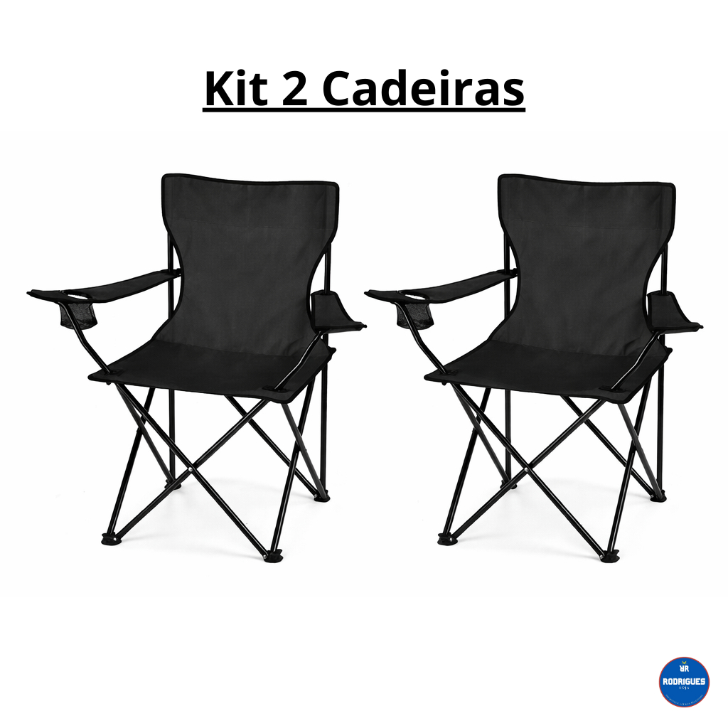 kit com 2 Cadeiras de Camping Pescador Dobravel Portatil Reforcada com Porta Copo em Oferta na Shopee