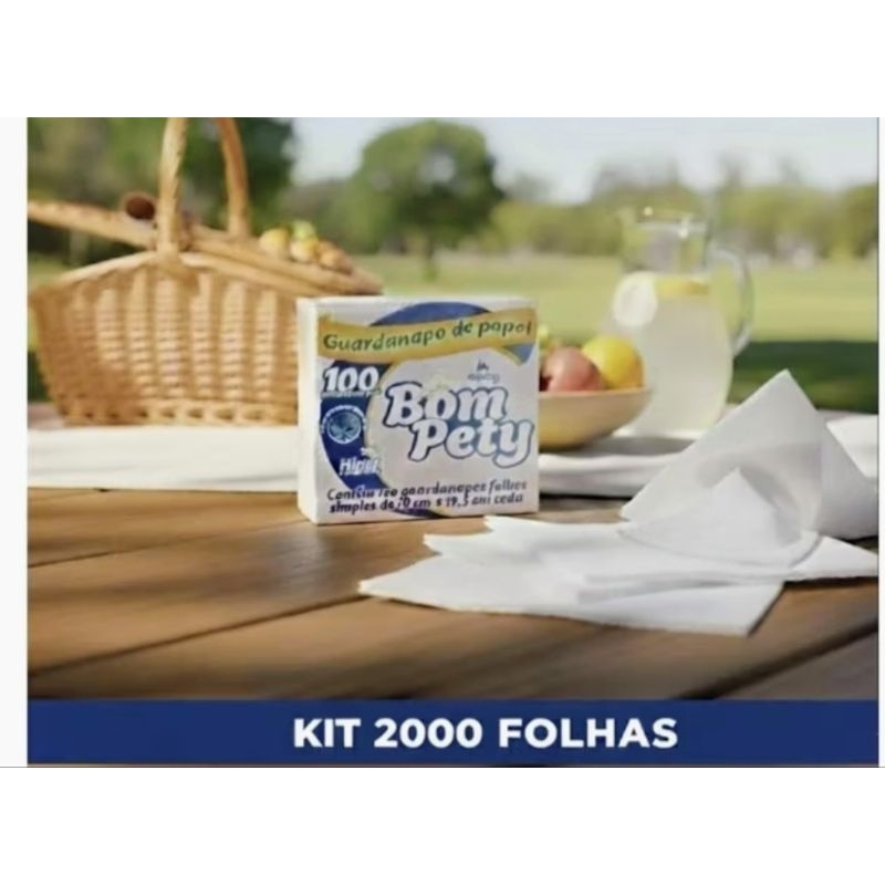 KIT 2000 FOLHAS GUARDANAPO BOM PETY 18X19,5