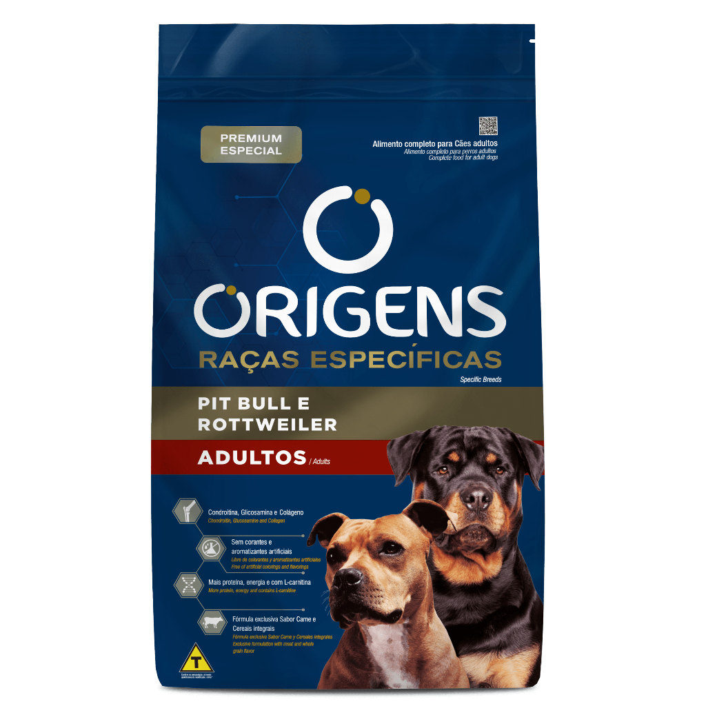 Ração Origens Raças Especificas para Pit Bull e Rottweiler Adultos 15kg