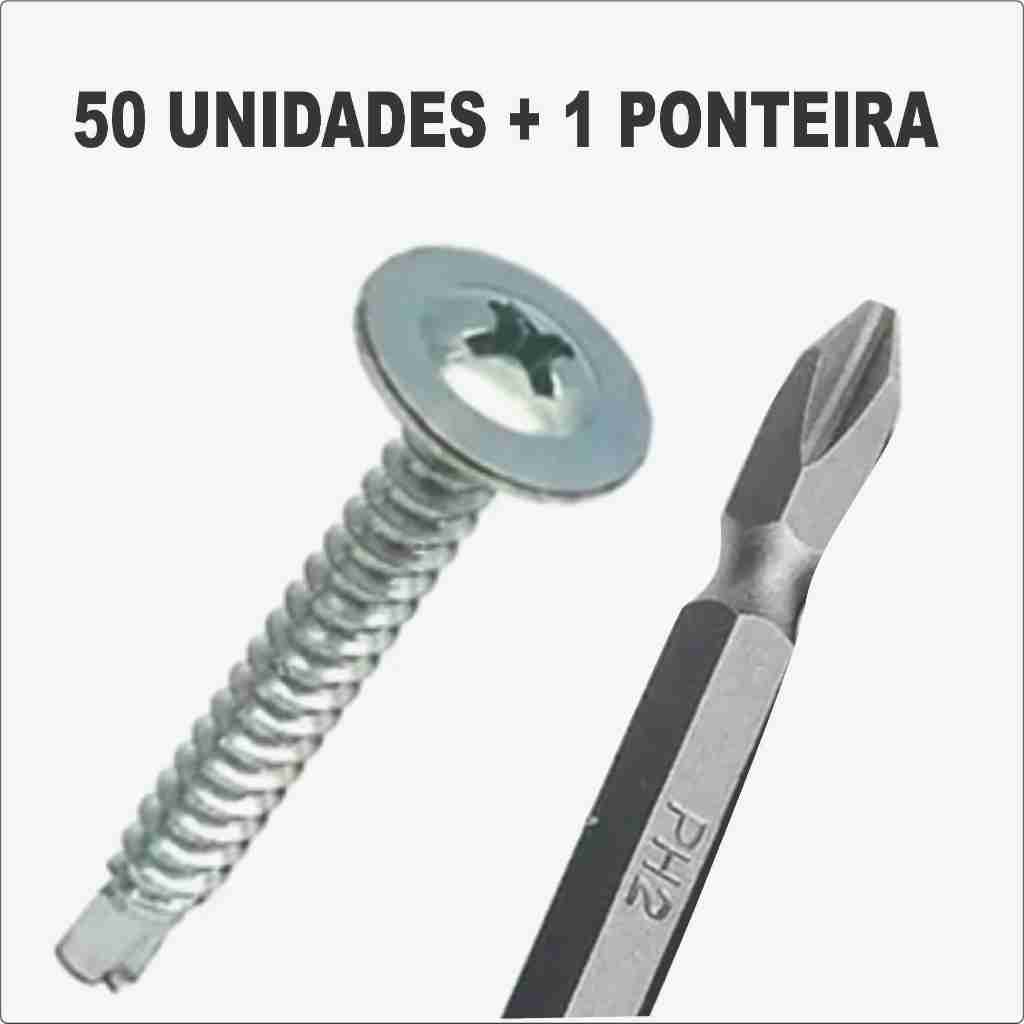 KIT Parafuso Auto Brocante Cabeça Flangeada Phillips + Ponteira  Phillips Magnético Duplo 65mm