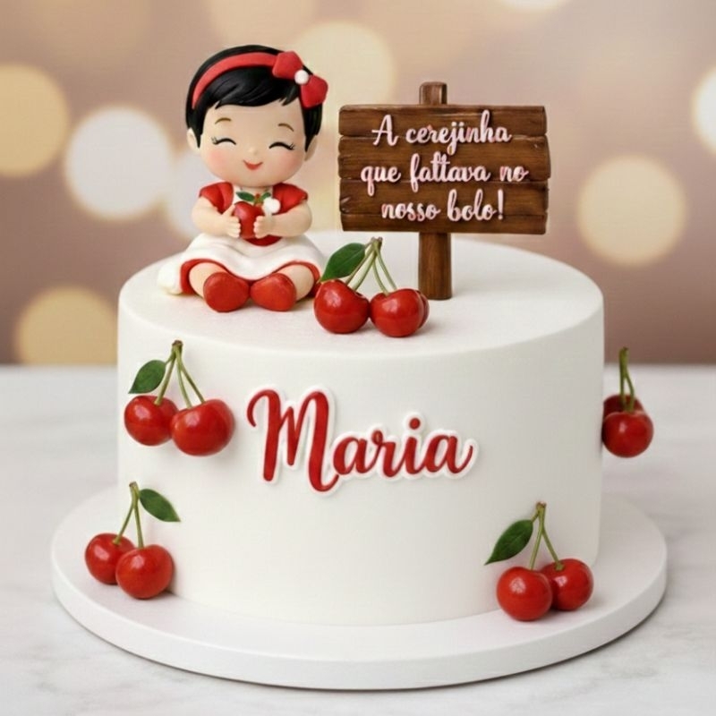 Topo de bolo para aniversário ou mesversário personalizado Cerejinha | topper | envio rápido