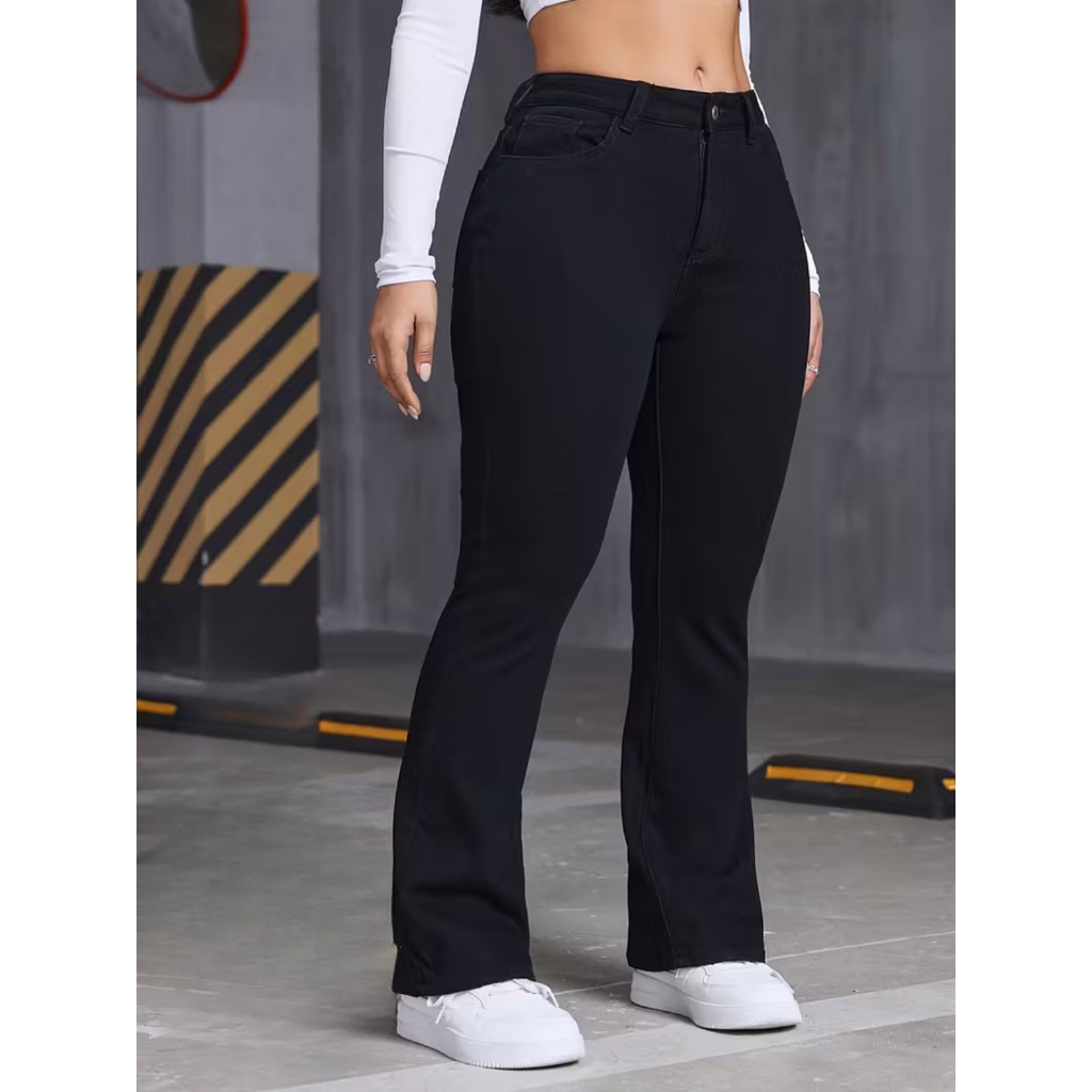 Calça Flare Jeans Feminina Boca de Sino Cintura Alta Modeladora
