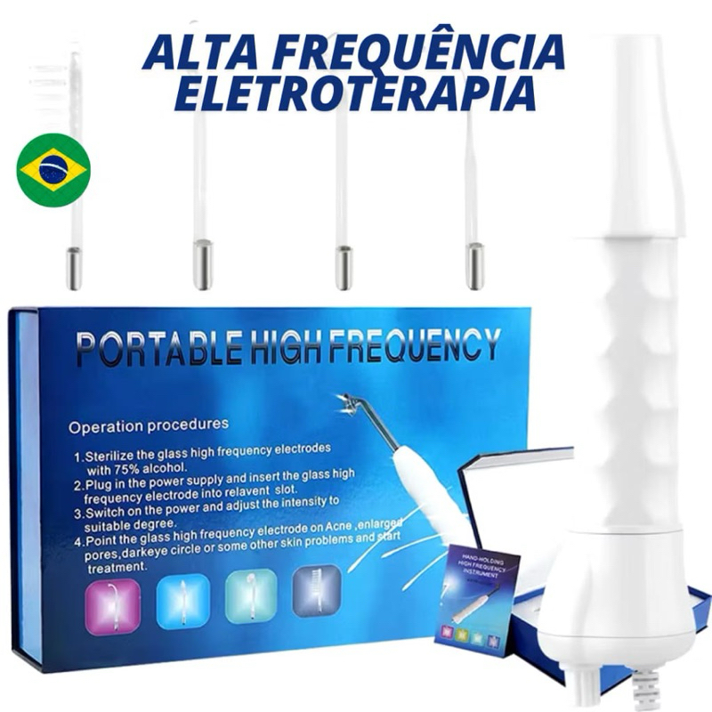 Aparelho de Alta Frequência Eletroterapia 4 em 1 Remove Cicatrizes da Pele Manchas Massageador.