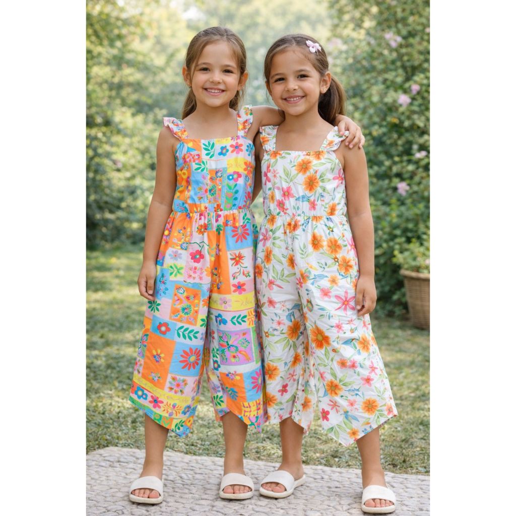 MACACÃO INFANTIL BELA PANTACOURT FLORAL MENINA ESTILOSA VERÃO CONFORTÁVEL