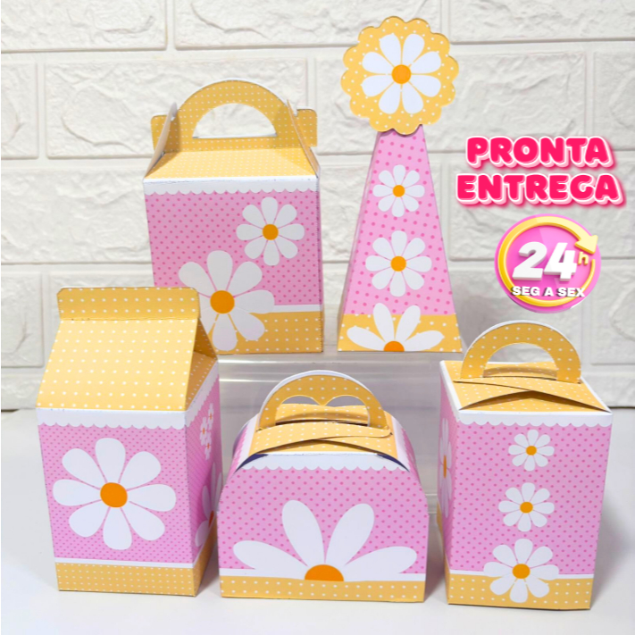 Caixinhas Margaridas Personalizadas – Pegue e Monte | Lembrancinhas para Festa Infantil | Envio Rápido