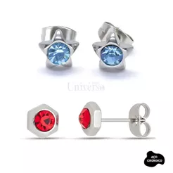 Brinco em Aço Inox Cirúrgico 316L Estrela ou Hexagonal Linha Colors Hipoalergênico Não Escurece