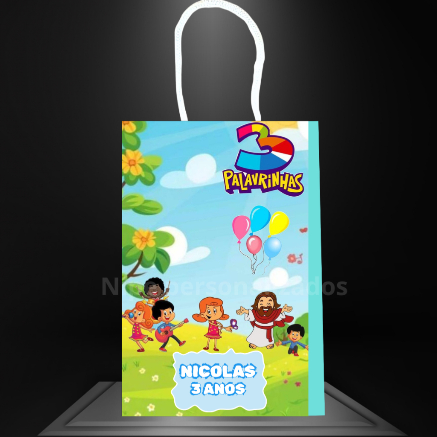 Sacolinha 3 palavrinhas (PEGUE E MONTE) sacola surpresa personalizada aniversario lembrancinha