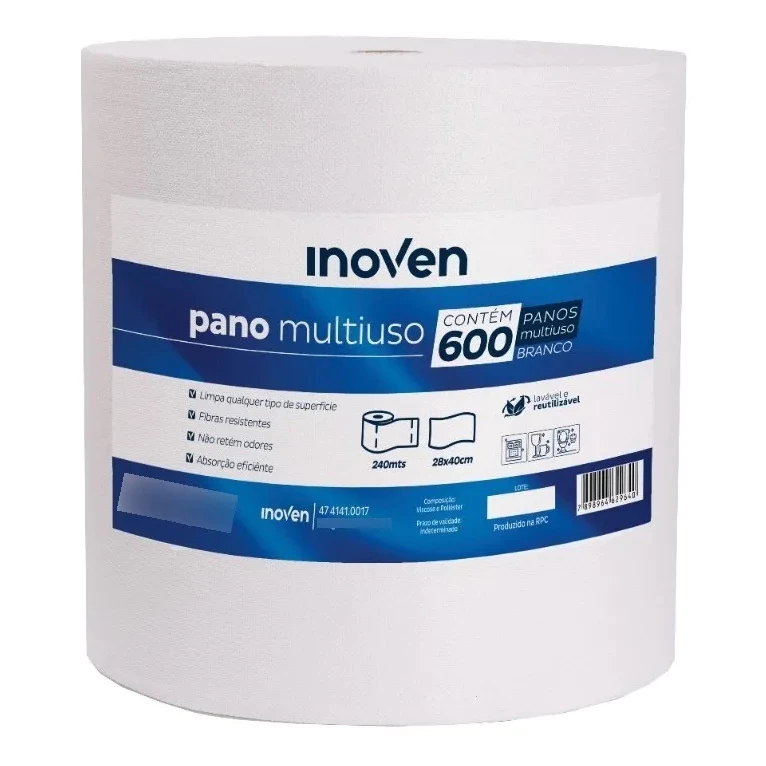 Pano Multiuso Rolo 600 Panos Perfex Picotado 28 X 240 Mt Branco Inoven