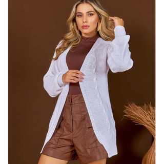 Cardigan Feminino Tricot Tranças Canelados Tricô Elegante Estiloso Outono Inverno