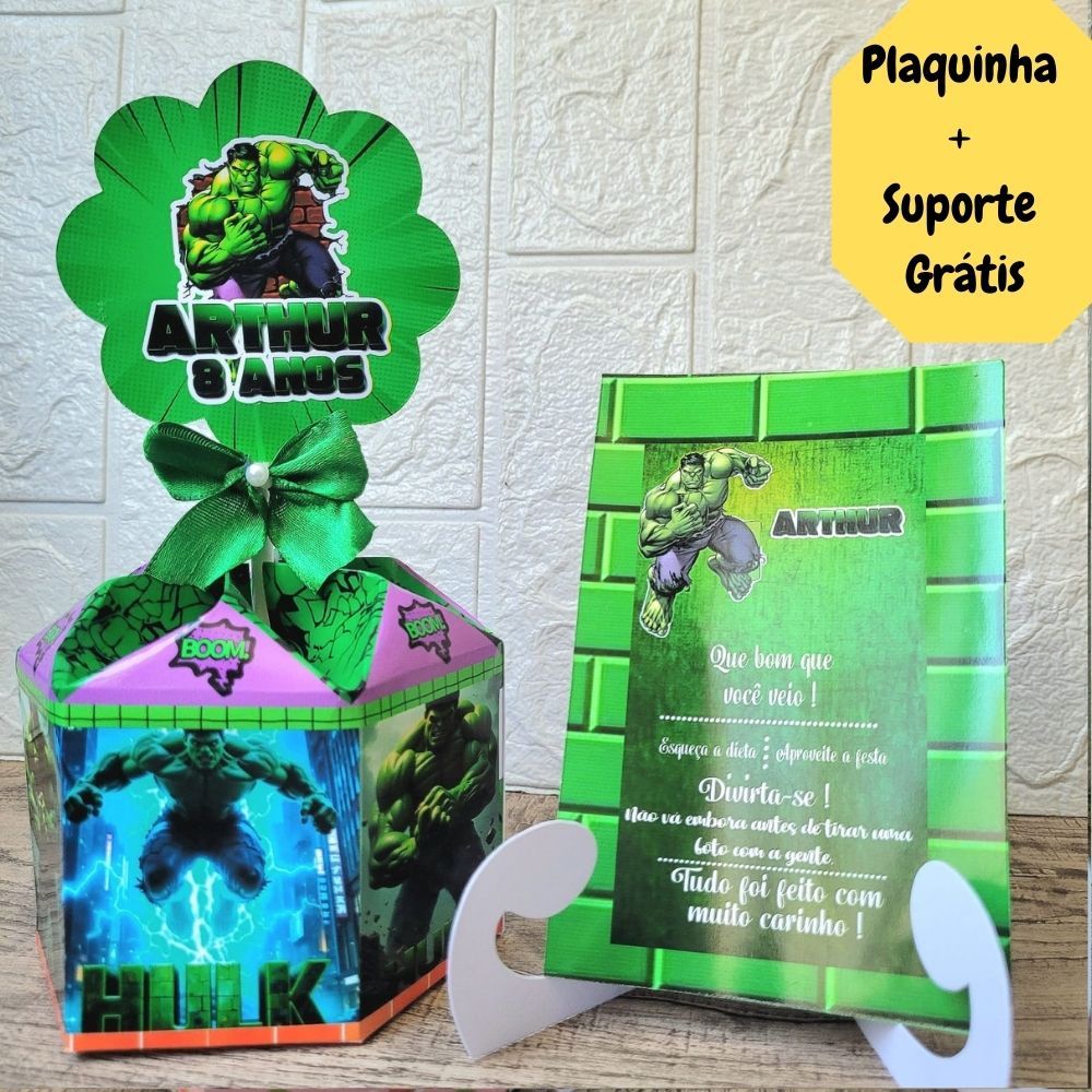 Centro de Mesa Hulk Cachepô + Plaquinha Personalizado Caixinha Kit Enfeite Arranjo Lembracinha Festa Aniversário