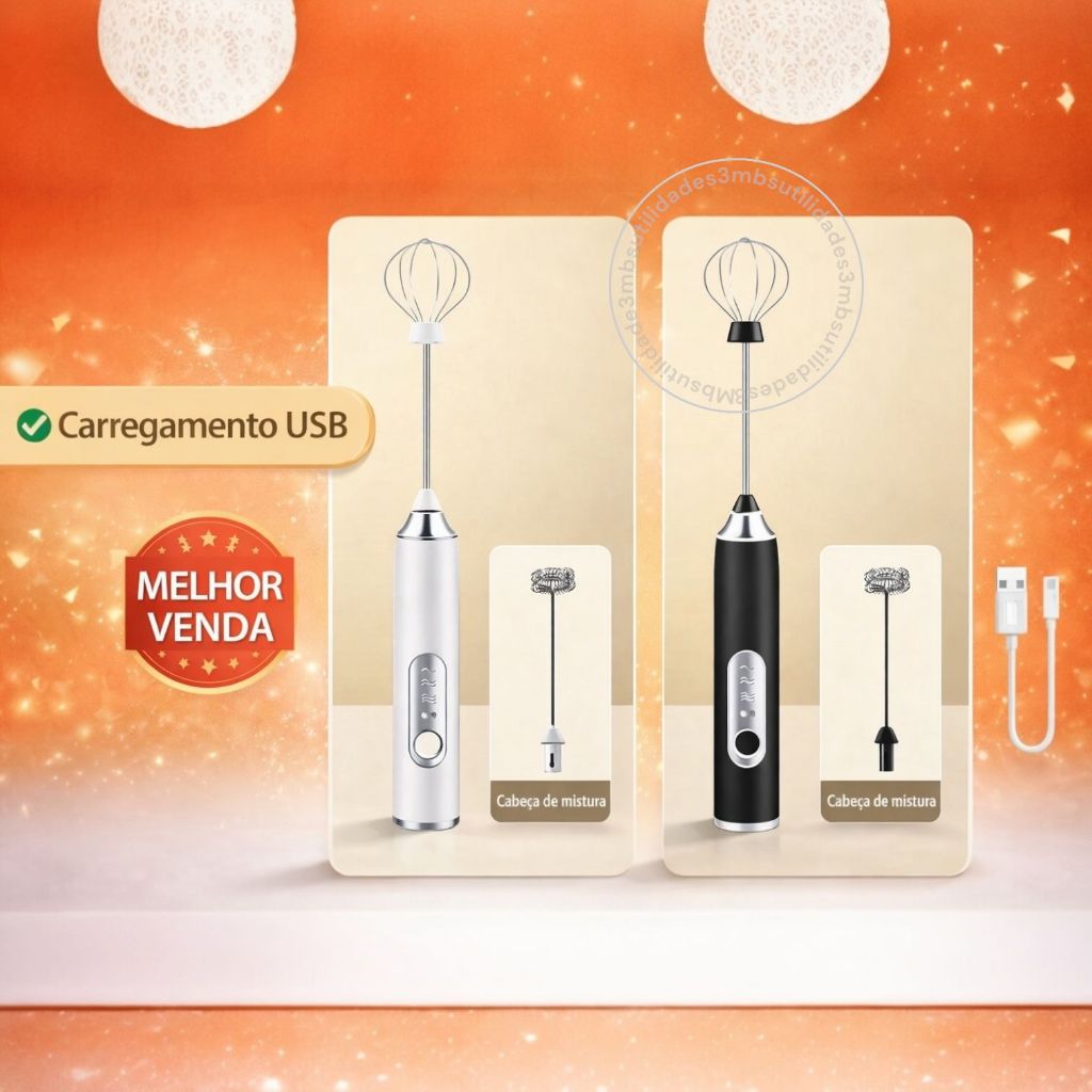 Mixer Batedor Misturador Leve Nov Elétrico 2 em 1: Perfeito para Bebidas, Leite, Café e Clara de Ovo