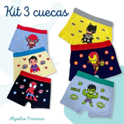 Kit Cuecas Infantis de Algodão, 2 unidades e 3 unidades, Cotton Premium - Estampas Sortidas Personagens