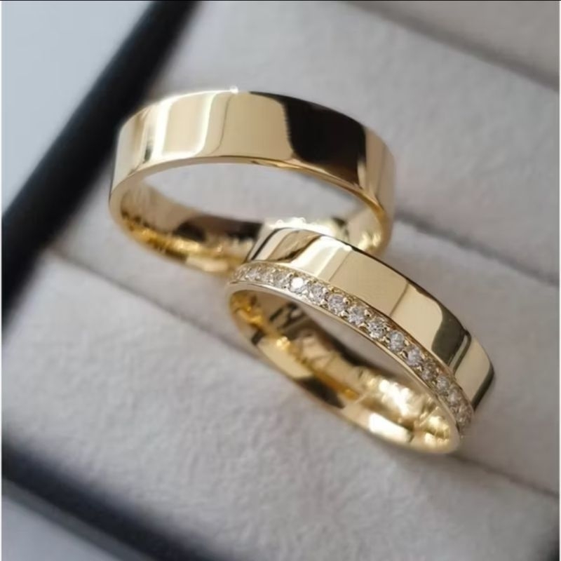 Par de Aliança Moeda Antiga Com Friso e Pedras 6mm Noivado Casamento - 3 anos de garantia em Oferta na Shopee