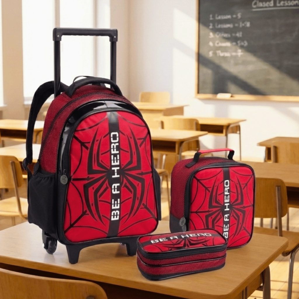 KIT Mochila Grande 16' Escolar de Rodinhas com Estojo e Lancheira Alça Reforçada Confortável Costas