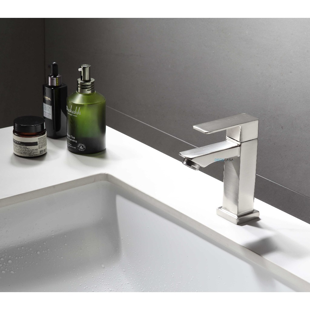 Torneira Banheiro Lavabo Pia Quadrada Metal 1/4 Volta Baixa Luxo Cromada Preto Fosco Escovada em Oferta na Shopee