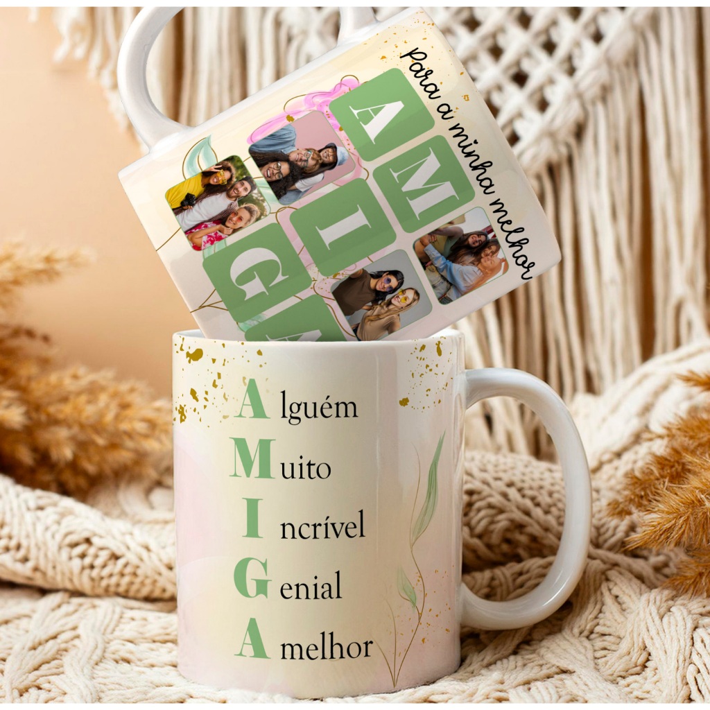 Caneca Unykk Personalizada Para Amiga com 4 Fotos e Frase Com Significado de Amiga