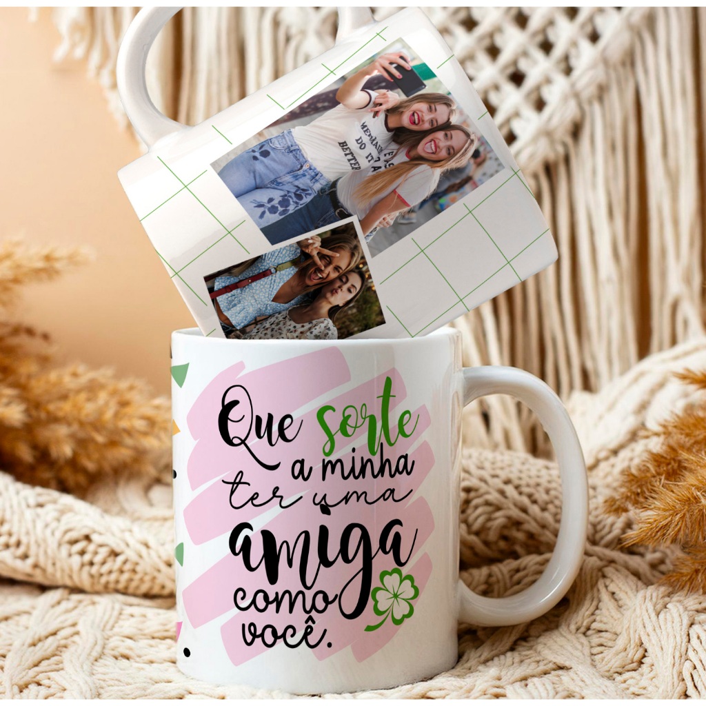 Caneca Unykk Personalizada Que a Sorte a Minha Ter uma Amiga como Você - Envie 2 fotos