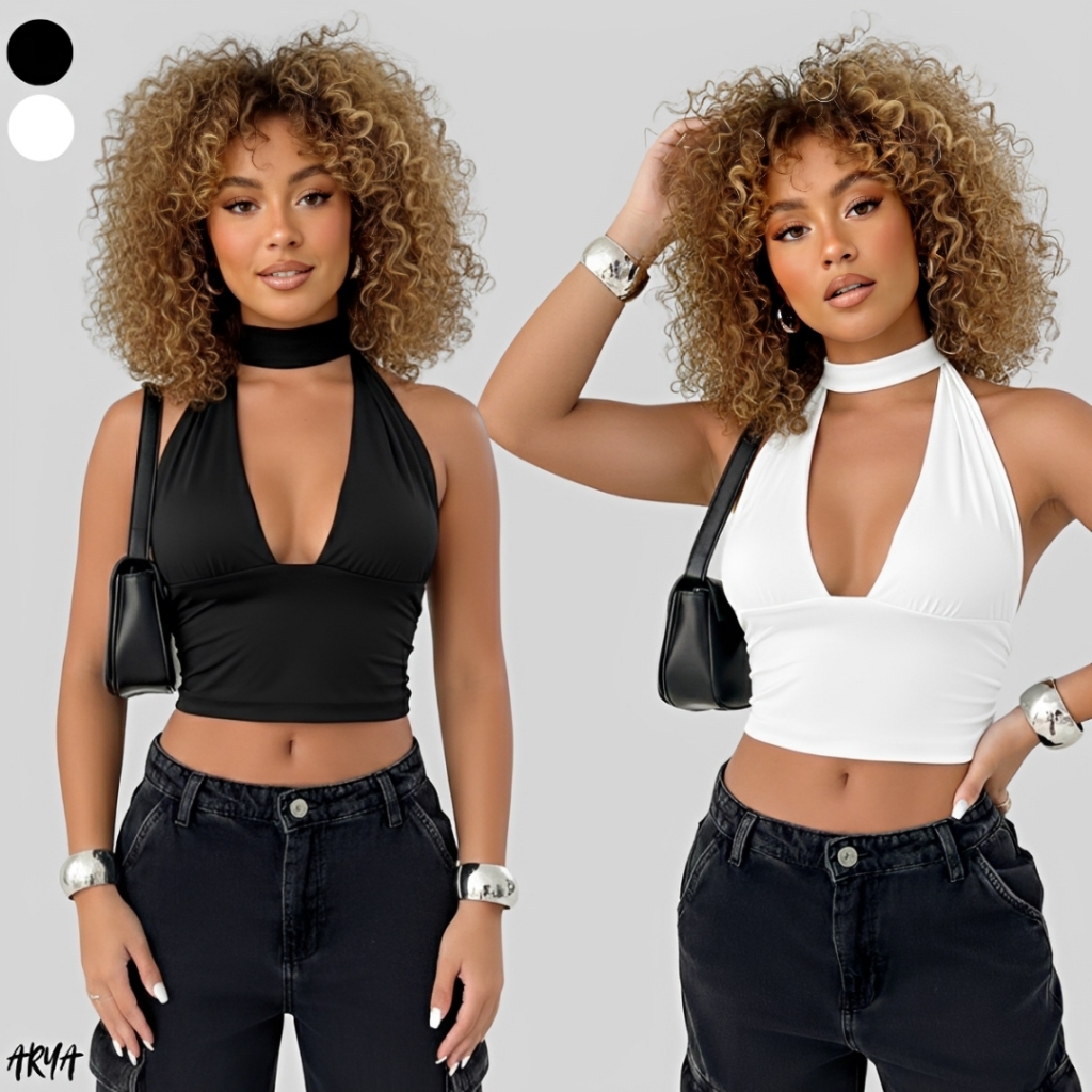 Top Cropped Multiformas Suplex Premium com Amarração Decotado, Sexy e Versátil e Moda Blogueira em Oferta na Shopee