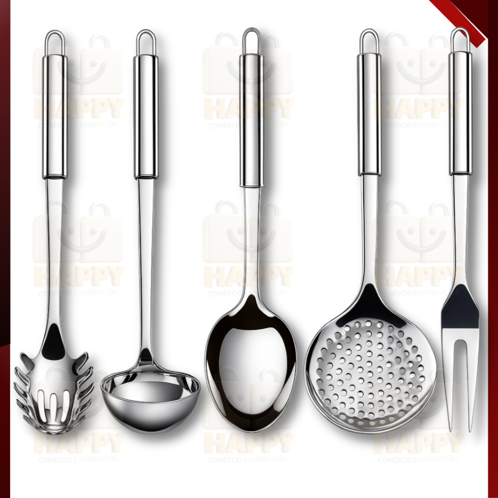 Utensílios de Cozinha em Aço Inox Colher De Arroz Concha Escumadeira Pegador de Massa e Garfo