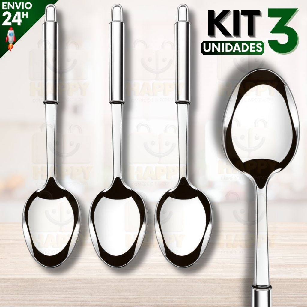 Kit 3 Colher Para Servir Arroz Inox Grande 34cm Utensílio Reforçado Para Cozinha e Restaurantes em Oferta na Shopee