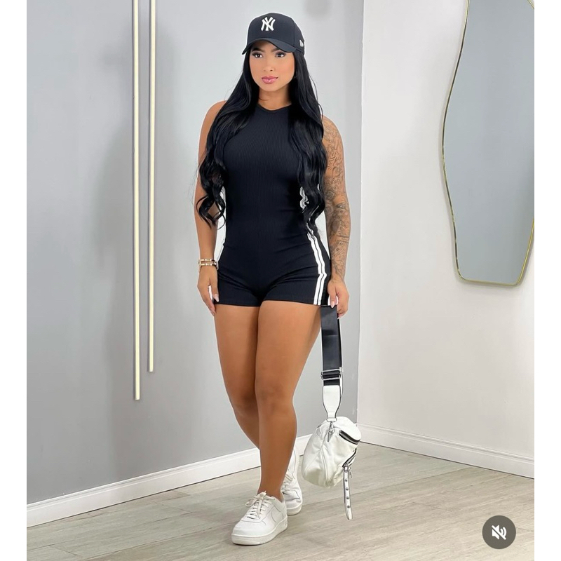 macacão curto com listras nadador regata em Oferta na Shopee