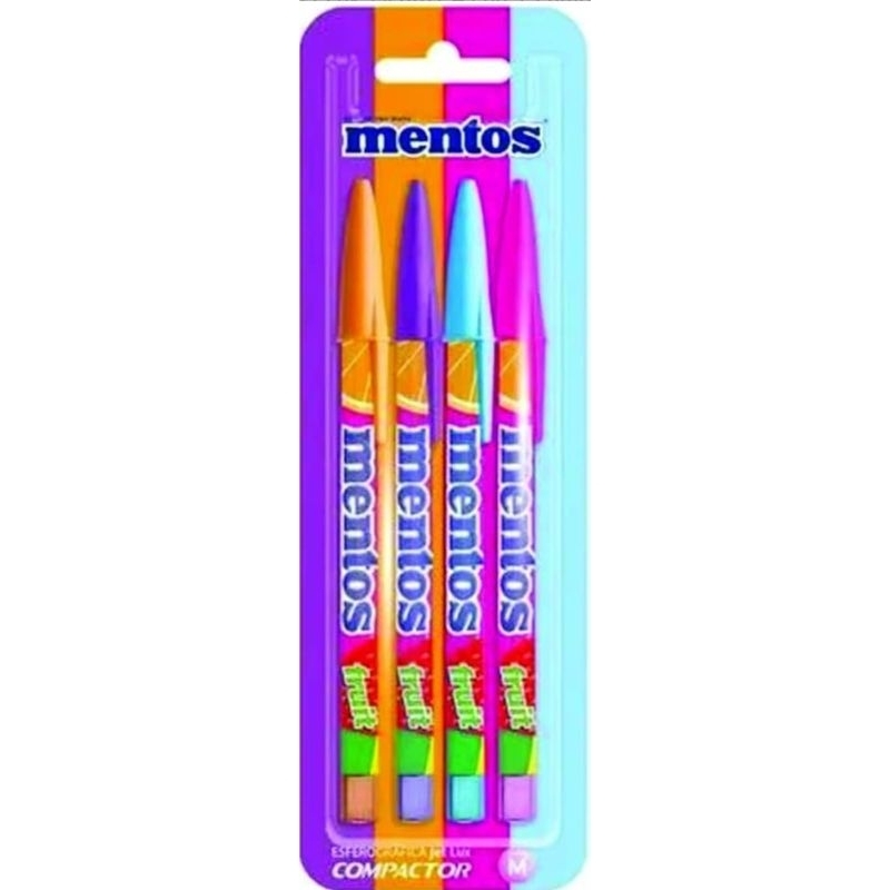 Caneta Esferográfica, Jet Lux, Mentos, 4 Cores, Compactor, Blister
