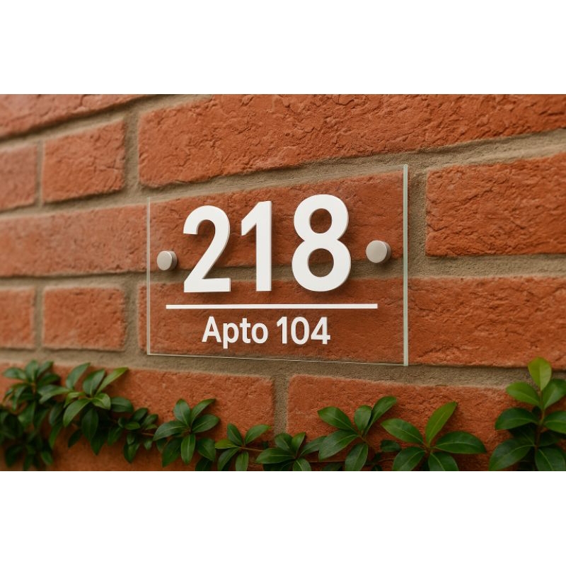 Placa de Endereço em Vidro – Número de Casa com Complemento – Produto Personalizado