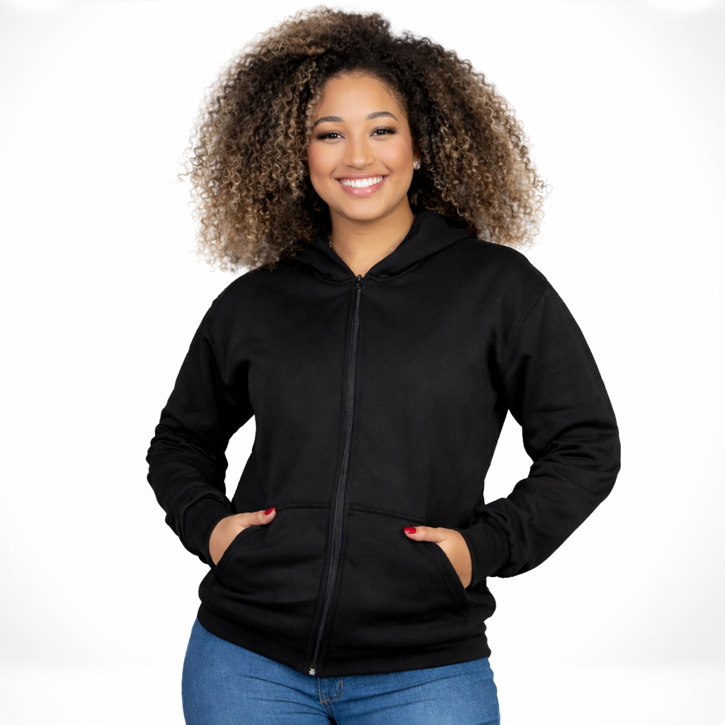 Blusa De Moletom Feminina Capuz Zíper Agasalho Frio Ziper em Oferta na Shopee