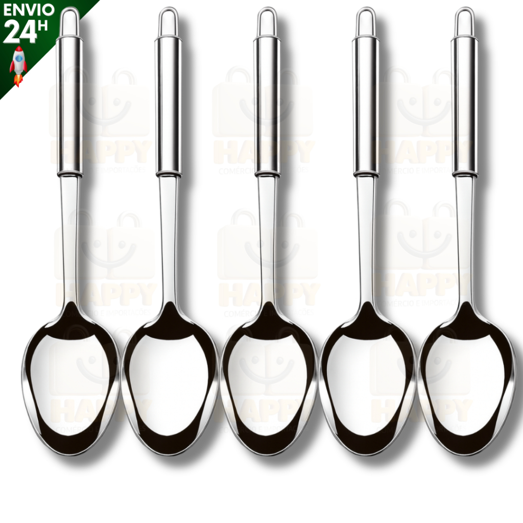 Kit 5 Colher Inox Grande 34 cm para Servir Arroz Uso Profissional Cozinha Restaurante